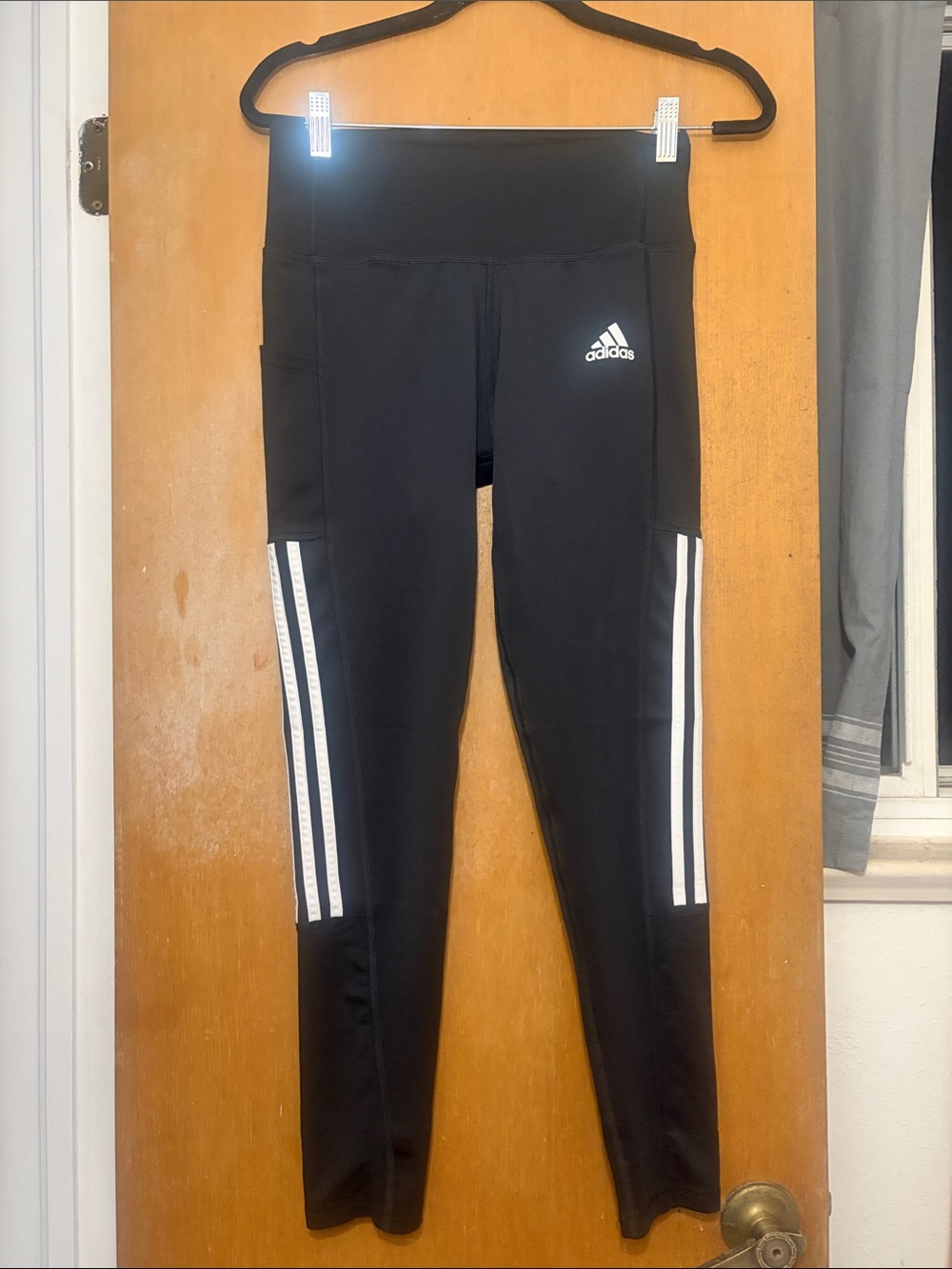 adidas Black Leggings with White Side Stripes